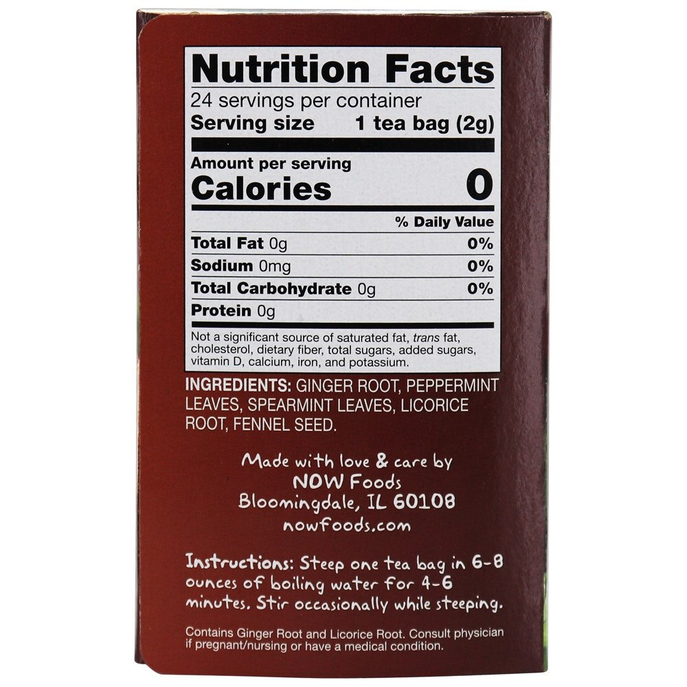 NOW Real Chá Calmante Gengibre Chá Sem cafeína Gengibre Menta Conforto - 24 Saquinhos de Chá NOW Foods - Imagem 2