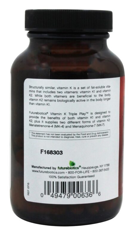 Vitamina K Triplo Jogar Avançado Fórmula Completo Spectrum Complexo - Cápsulas 60 Futurebiotics - Image 3