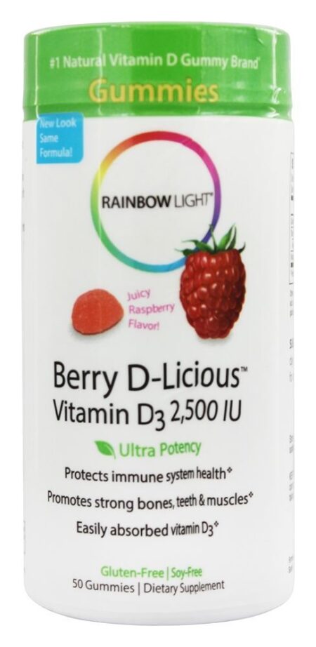 Berry D-Licious Vitamina D3 Sabor Framboesa 2500 UI - 50 Gummies Rainbow Light