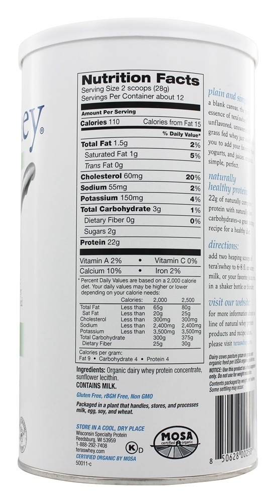 Orgânico Grama Alimentado Soro de leite coalhado Proteína Planície Soro de leite coalhado Unsweetened - 12 oz. Tera's Whey - Imagem 2