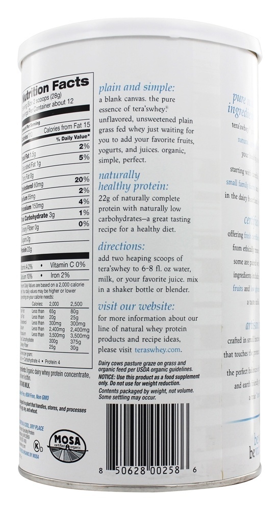 Orgânico Grama Alimentado Soro de leite coalhado Proteína Planície Soro de leite coalhado Unsweetened - 12 oz. Tera's Whey - Imagem 3