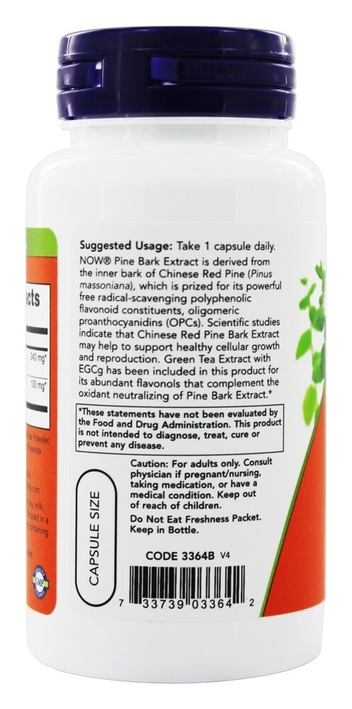 Extrato de casca de pinheiro 240 mg. - Cápsulas vegetarianas 90 NOW Foods - Imagem 3