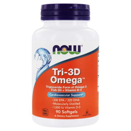 Tri-3D Omega Suporte Cardiovascular - 90 Softgels NOW Foods