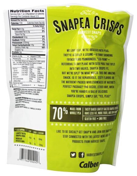 Crisps Snapea Harvest Snaps Levemente Salgado - 3.3 oz. Harvest Snaps - Image 2