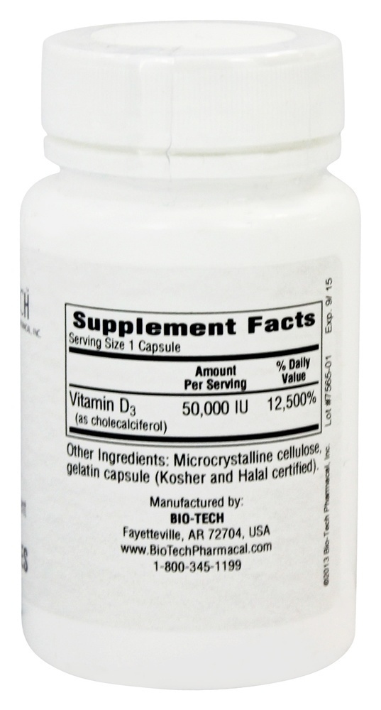 Vitamina D3-50 50000 IU - Cápsulas 100 Bio-Tech Pharmacal - Imagem 2
