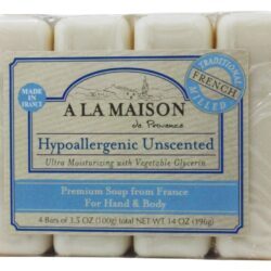 Pacote de Valor de Sabonete Tradicional de Moinhos Franceses Hipoalergênicos sem perfume - 4 x 3.5 oz. Barras A La Maison
