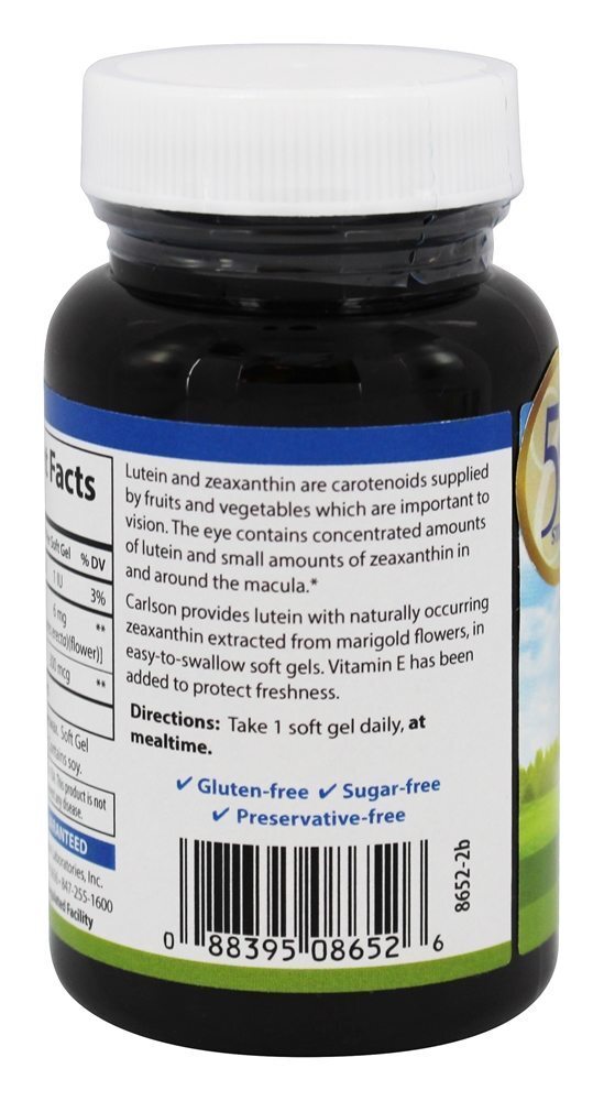 Luteína 6 mg. - 180 Softgels Carlson Labs - Imagem 3