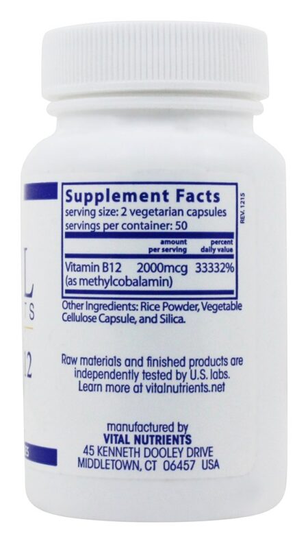 Vitamina B12 1000 mcg. - Cápsulas vegetarianas 100 Vital Nutrients - Image 2