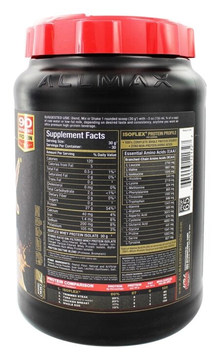 IsoFlex Pure Proteína Whey Isolar Manteiga De Amendoim De Chocolate - 2 lbs. AllMax Nutrition - Image 2