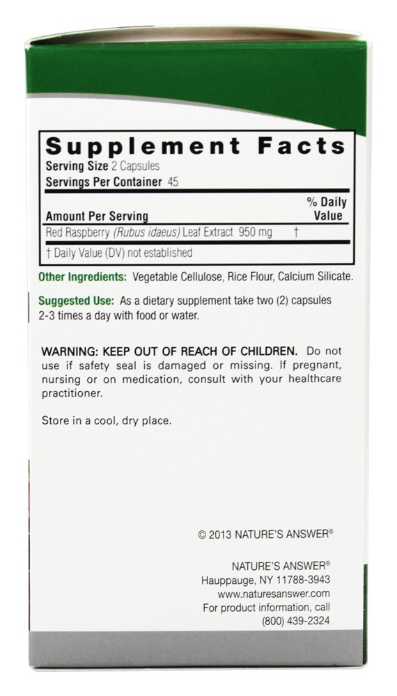 Folha de framboesa vermelha 950 mg. - Cápsulas vegetarianas 90 Nature's Answer - Imagem 2