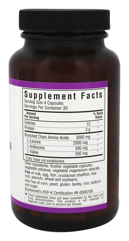 BCAAs 4:1:1 Ratio Qualidade Farmacêutica - 120 Cápsula (s) vegetal (s) Bluebonnet Nutrition - Imagem 2