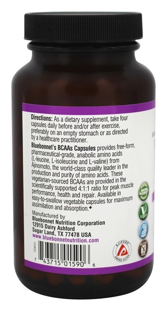 BCAAs 4:1:1 Ratio Qualidade Farmacêutica - 120 Cápsula (s) vegetal (s) Bluebonnet Nutrition - Imagem 3
