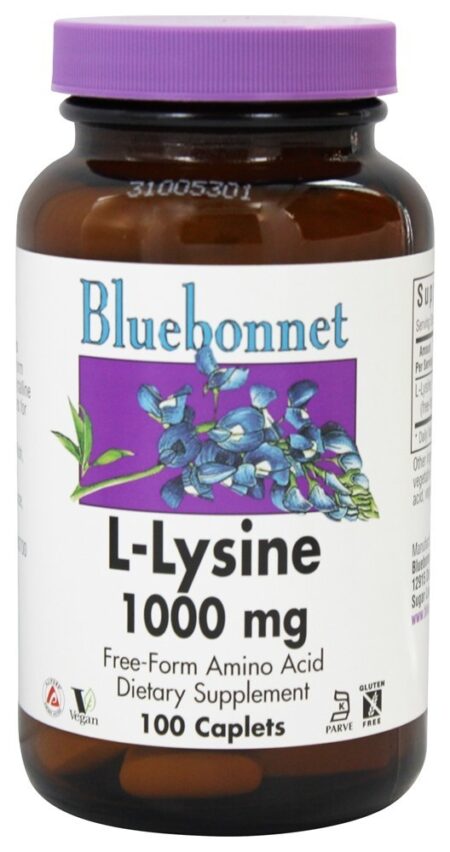 L Lisina Aminoácido de Forma Livre 1000 mg. - 100 Cápsulas vegetarianas Bluebonnet Nutrition