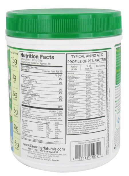 Proteína Raw Raw ervilha Baunilha - 16.7 oz. Growing Naturals - Image 2