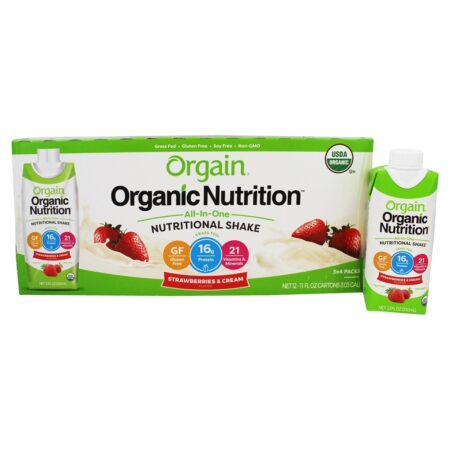 Orgânico Pronto Para Beber Morangos e Creme Nutritivo Shake - Pacote 12 Orgain