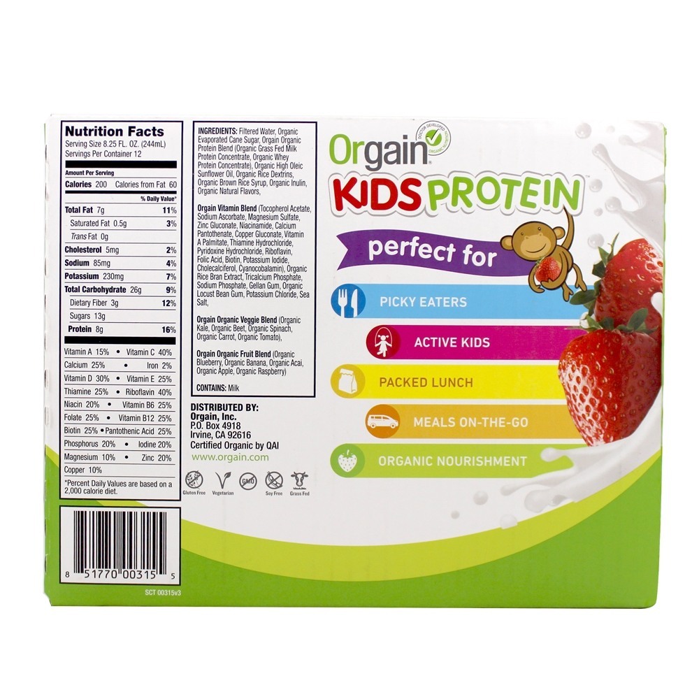 Kids Protein Organic Nutritional Agitar Morango - Pacote 12 Orgain - Imagem 2