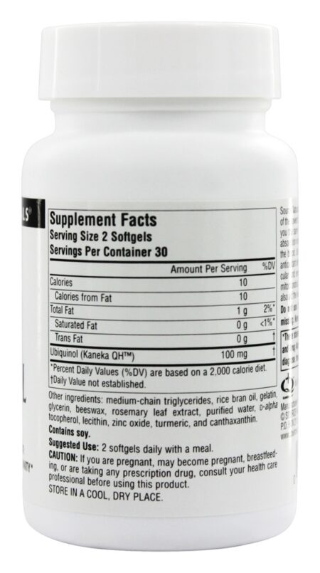 Ubiquinol CoQH forma ativa de CoQ10 para cérebro do coração e imunidade 50 mg. - 60 Softgels Source Naturals - Image 2