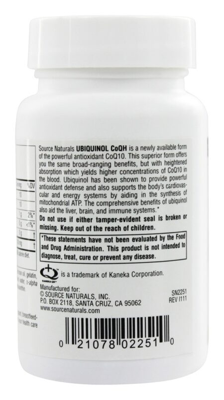 Ubiquinol CoQH forma ativa de CoQ10 para cérebro do coração e imunidade 50 mg. - 60 Softgels Source Naturals - Image 3