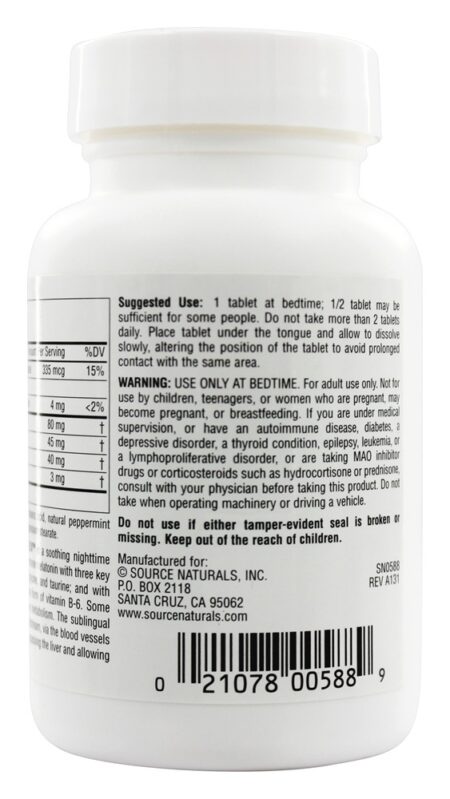 Complexo de Melatonina Sublingual Sabor Hortelã 3 mg. - 100 Tablets Source Naturals - Image 3