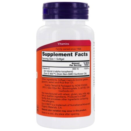 Sun-E 400 Proteção Antioxidante - 60 Softgels NOW Foods - Image 2