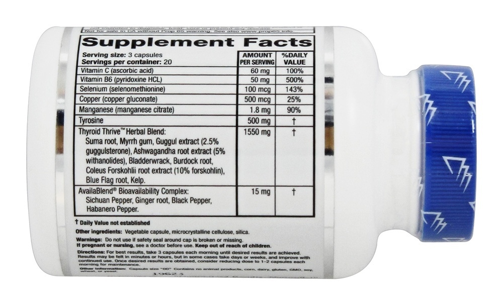Thyroid Thrive Para a Saúde Natural da Tireóide - 60 Tampas veganas Ridgecrest Herbals - Imagem 2
