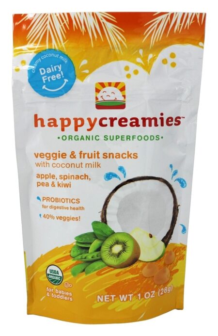 Feliz Cremoso Orgânico Superfood Vegetariano & Fruto Lanches Maçã, Espinafre, Ervilha, & Kiwi - 1 oz. Happy Family