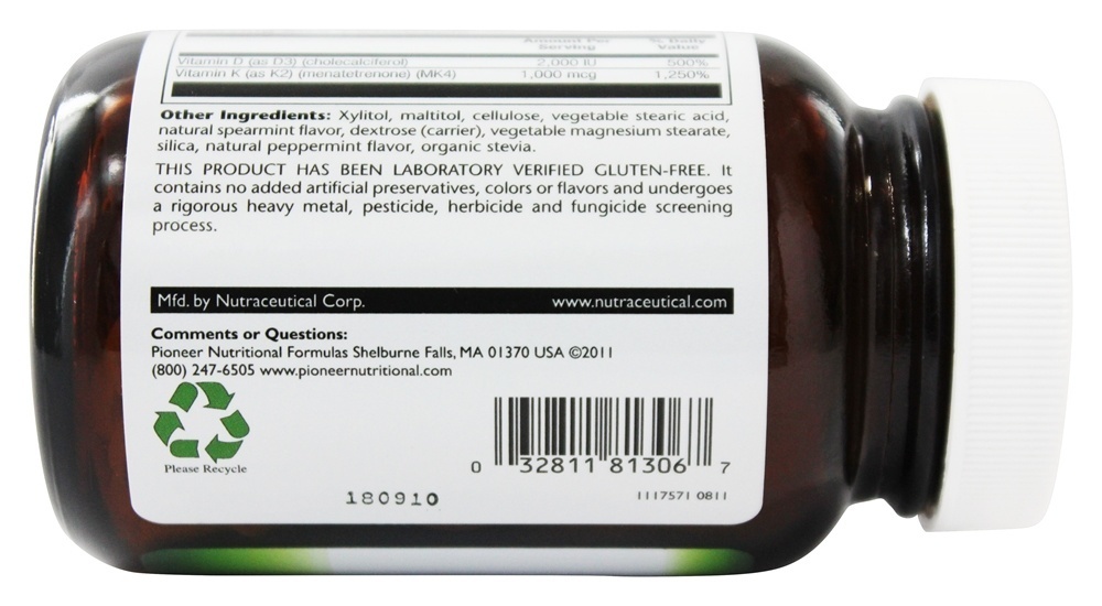 Sabor De Hortelã Natural D3 & K2 Mastigável - 90 Mastigáveis Pioneer - Imagem 3