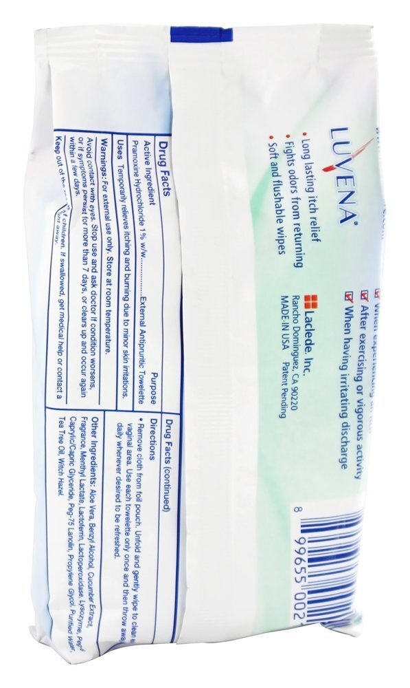 Toalhetes Femininos Anti-coceira Medicado - 25 Limpe (s) Luvena Prebiotic - Imagem 2