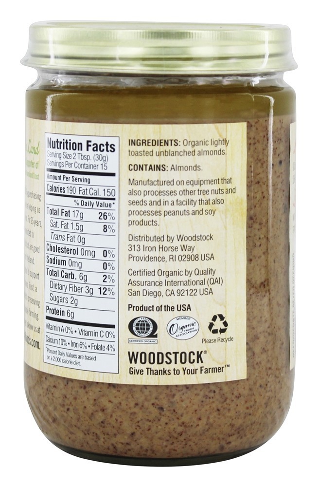 Manteiga de amêndoa levemente tostada orgânica levemente sem sal - 16 oz. Woodstock Farms - Imagem 2