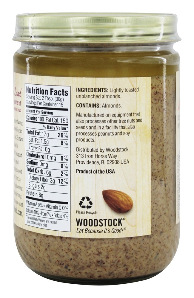 Manteiga De Amêndoa Levemente Tostada Leve Unsalted - 16 oz. Woodstock Farms - Imagem 2