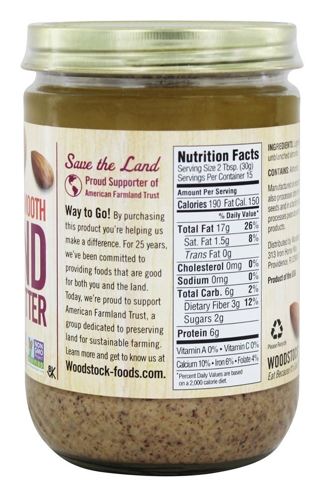 Manteiga De Amêndoa Levemente Tostada Leve Unsalted - 16 oz. Woodstock Farms - Imagem 3