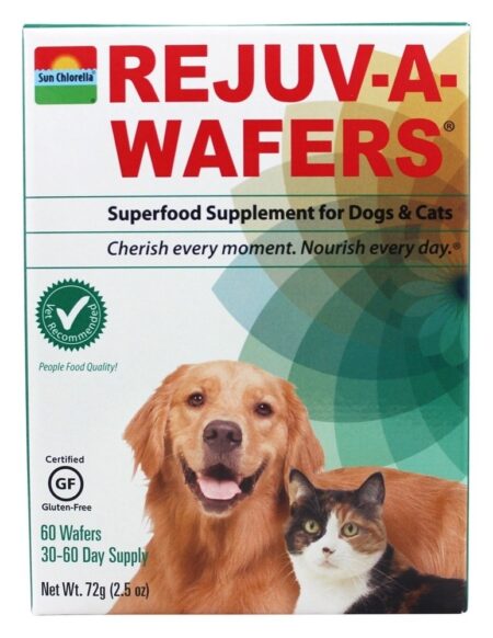 Rejuv-A-Wafers Superfood Suplemento para Gatos e Cães - 60 Bolachas Sun Chlorella