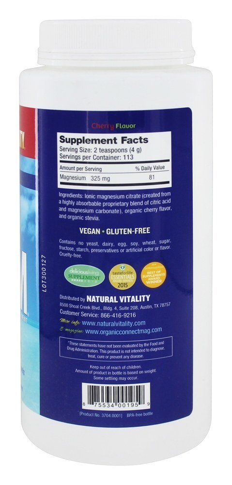 Natural Calmo Magnésio Anti-Stress Bebida Cereja Sabor - 16 oz. Natural Vitality - Imagem 2