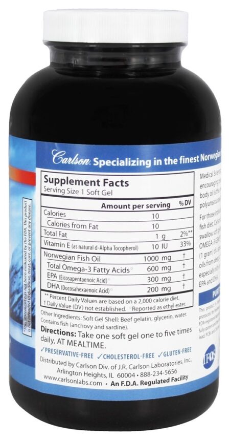 Super Omega - 3 Óleo de peixe 1000 mg. - 180 Softgels Carlson Labs - Image 2