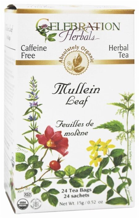 Chá de ervas Mullein folha livre de cafeína orgânica - 24 Saquinhos de Chá Celebration Herbals