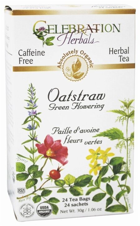 Orgânico Cafeína Livre Oatstraw Verde Florescimento De ervas Chá - 24 Saquinhos de Chá Celebration Herbals