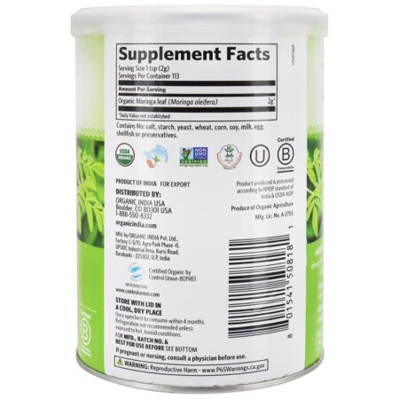 Folha de Moringa em Pó Nutrição Essencial - 8 oz. Organic India - Image 2