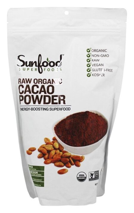 Cacau em pó de cacau orgânico cru 454 g. - 1 lb. Sunfood Superfoods