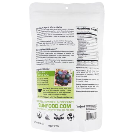 Manteiga De Cacau Orgânica - 1 lb. Sunfood Superfoods - Image 2