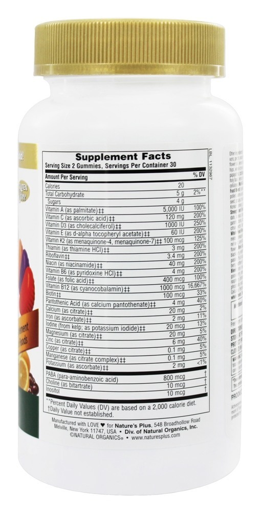 Source of Life Adult Gold Gummies Multivitamínico Para Adultos Sabor Laranja Uva & Cereja - 60 Gummies Natures Plus - Imagem 2