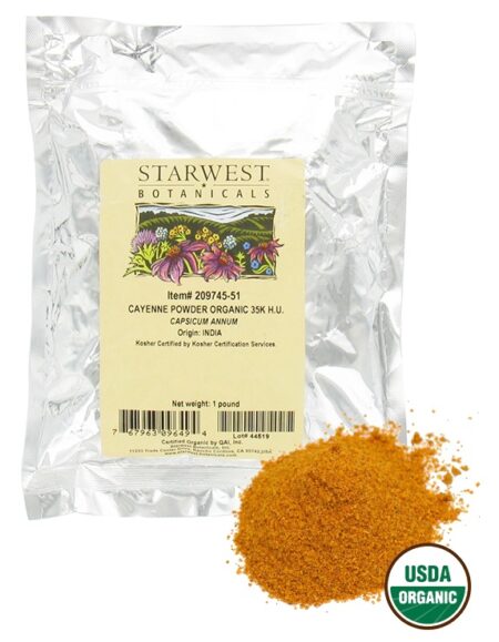 Bulk Cayenne Pó Orgânico 35K HU - 1 lb. Starwest Botanicals