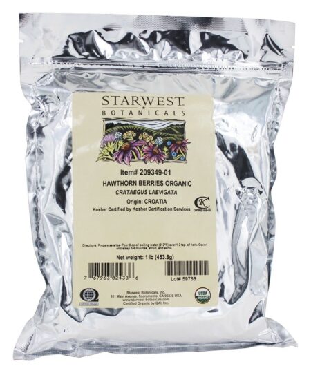 Bagas de Hawthorn em Granel Orgânico Integral - 1 lb. Starwest Botanicals