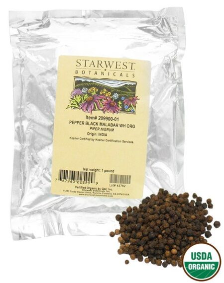 Granel Malabar Pimenta Preta Orgânica Integral - 1 lb. Starwest Botanicals