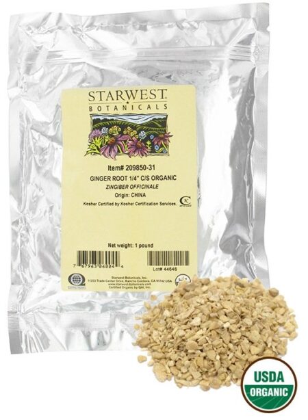 Raiz de Gengibre em Granel de 1/4 de polegada C / S Orgânica - 1 lb. Starwest Botanicals