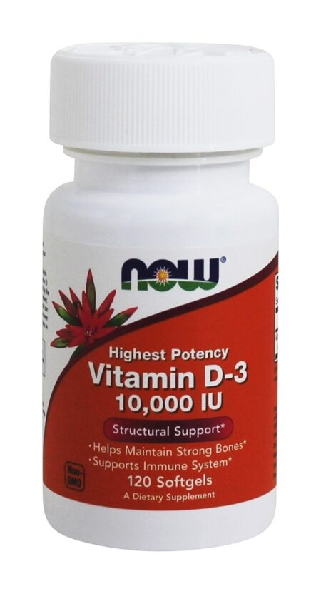 Vitamina D3 Potência Máxima 10000 UI - 120 Softgels NOW Foods