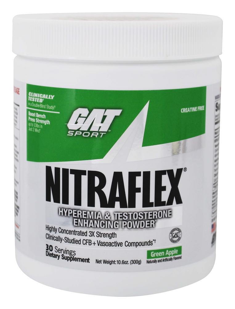 Hiperemia por Nitraflex e Pó de Melhoramento de Testosterona 30 Porções de Maçã Verde - 10.6 oz. GAT