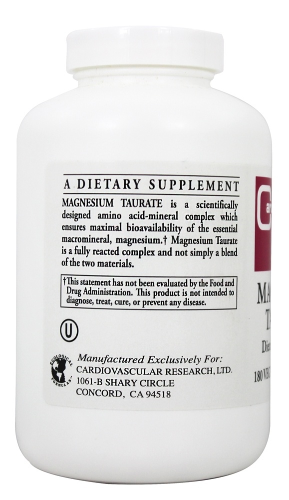 Taurato de magnésio 125 mg. - 180 Cápsulas vegetarianas (anteriormente Cardiovascular Research ) Ecological Formulas - Imagem 3