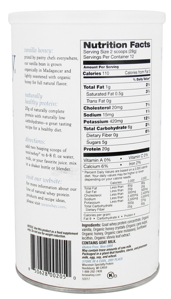 Cabra Soro de leite coalhado Proteína Baunilha Mel - 12 oz. Tera's Whey - Imagem 2