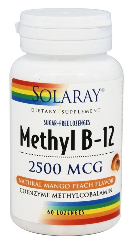 Sabor de Pêssego de Manga Natural de Metil B12 2500 mcg. - 60 Pastilhas Solaray