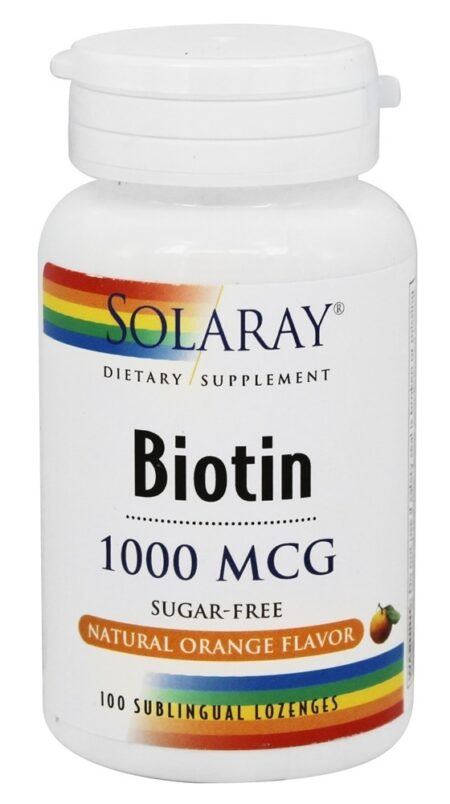 Biotina Sem Açúcar Natural Sabor Laranja 1000 mcg. - 100 Pastilhas sublinguais Solaray